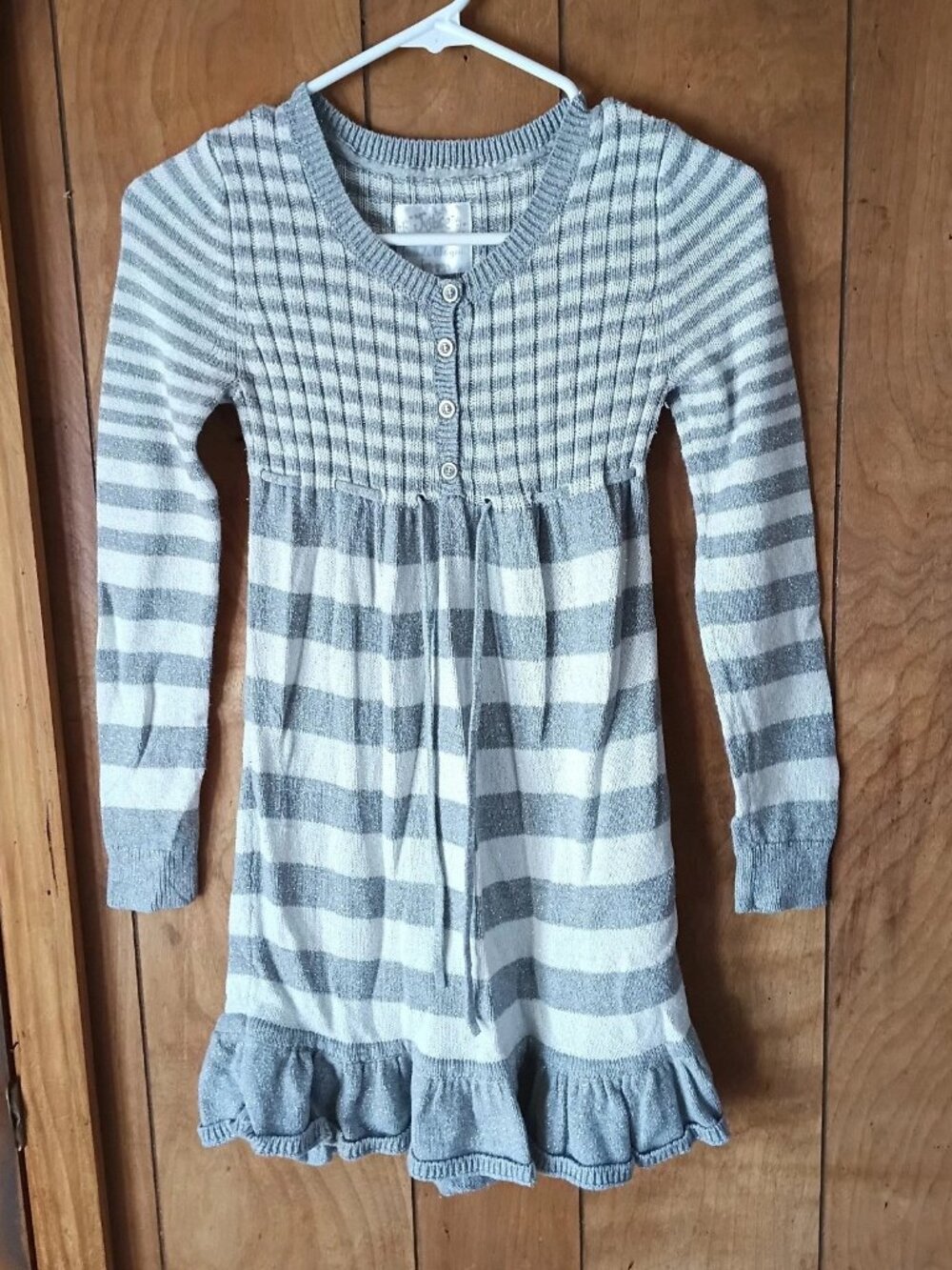 Justice Girls Sparkly Striped Long Sleeve Dress Size 12 Gray Knit